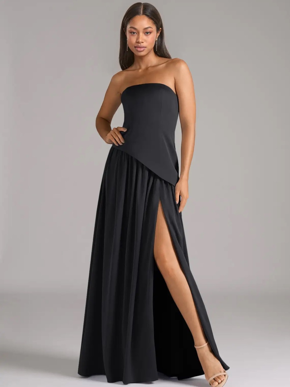 Azazie Adeline dress black stretch satin material